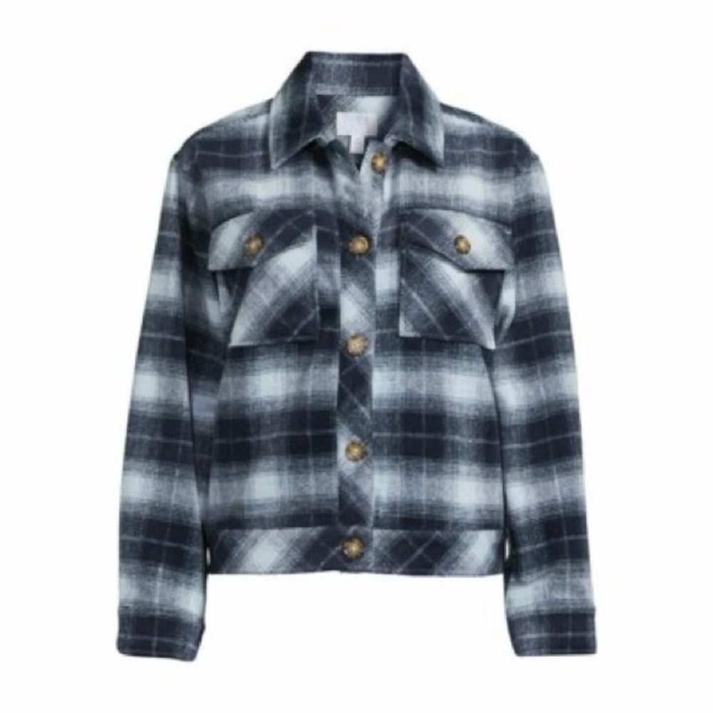 NEW Time and Tru Button Down Plaid Shacket BLUE XL